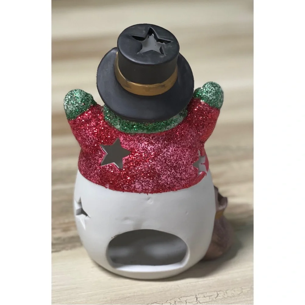 Christmas Decoration Set of 2 Snowmen Candle Holders Glass
